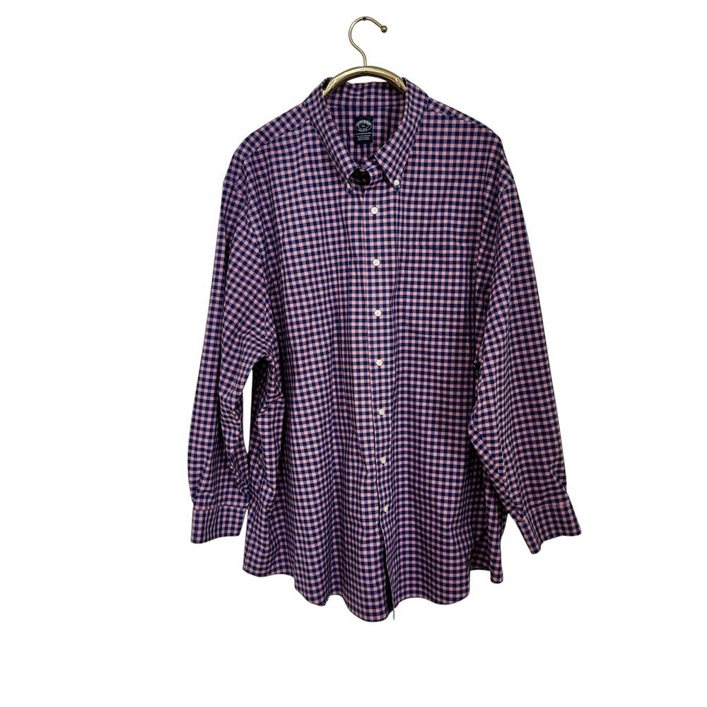 Brooks Brothers Blue Pink Plaid Non-Iron Stretch Shirt Men's 4XL